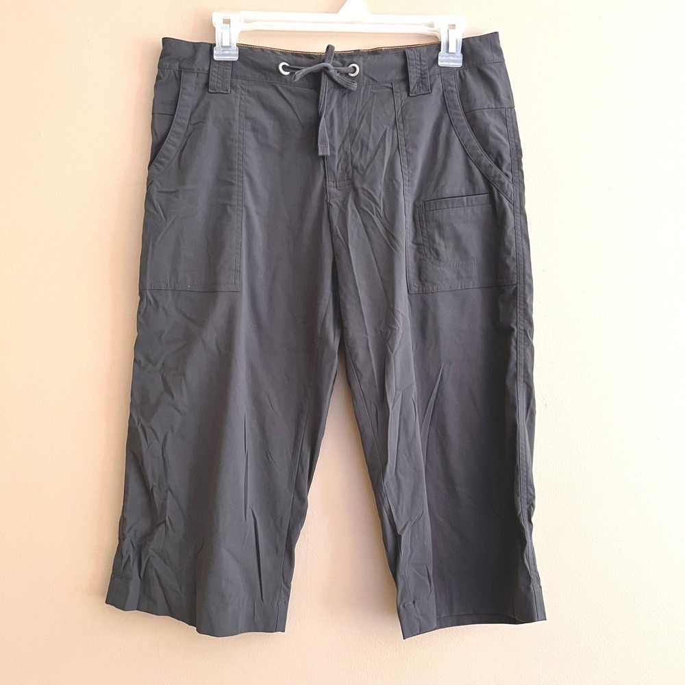 Lucy Womens Charcoal Gray Activewear Capri Pants Drawstring Hiking Yoga Small